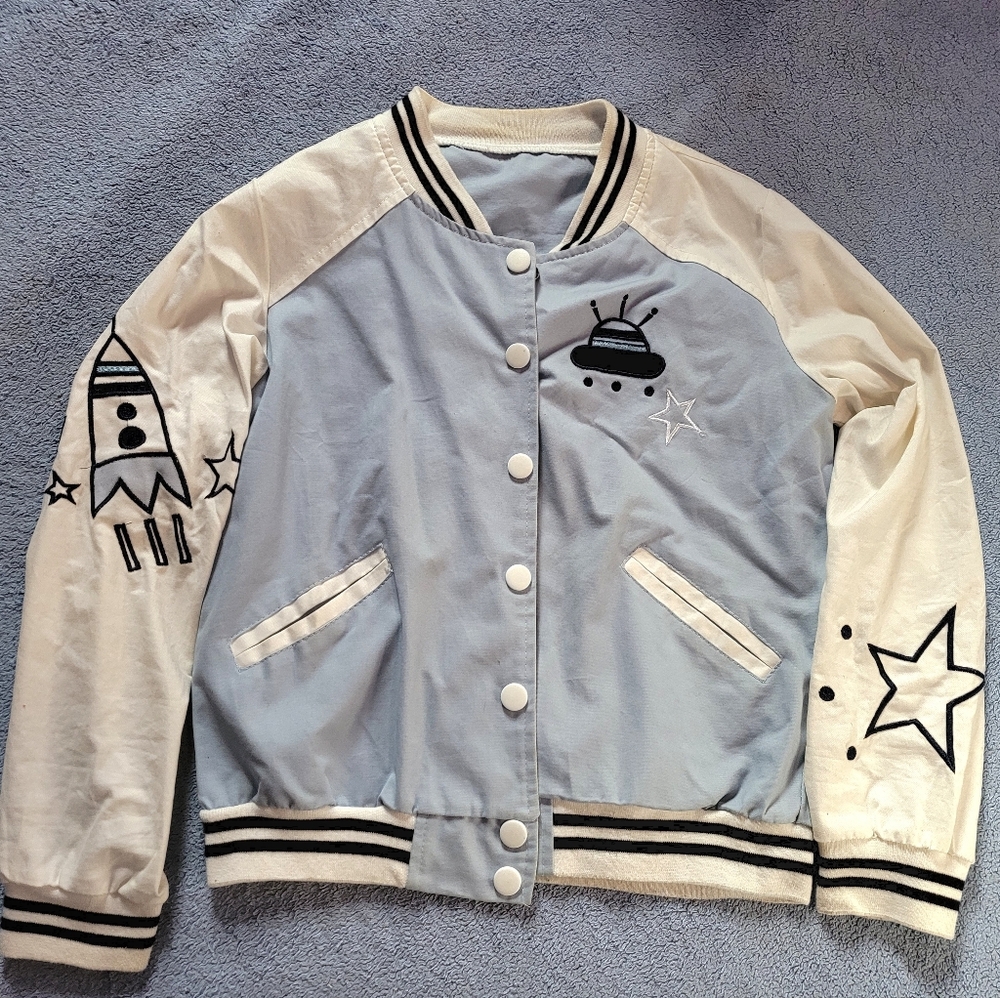 Blue Space Alien Bomber Jacket